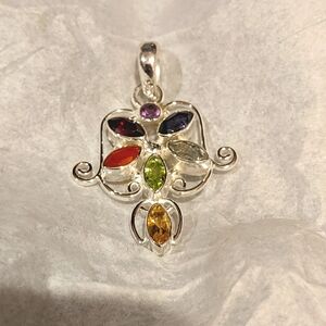 Healing Chakra Gemstone Pendant  925 silver